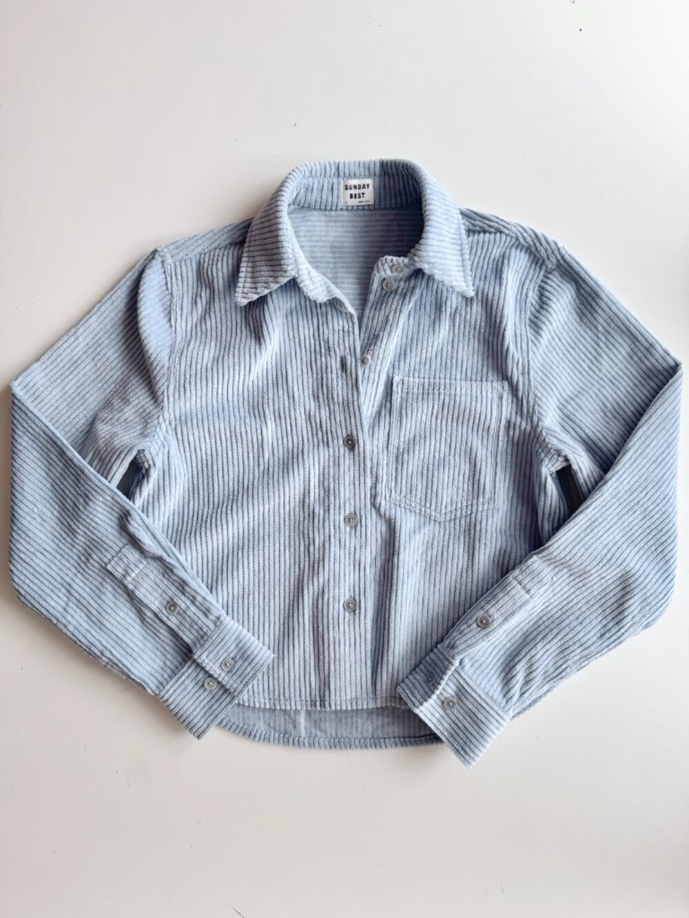 Aritzia SUNDAY BEST Dune Blue Cotton Corduroy Cropped Button Down Shirt, Size XS - Picture 5 of 11